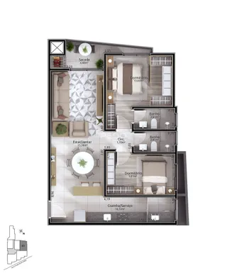 Planta baixa de um apartamento em Lajeado, Brasil.