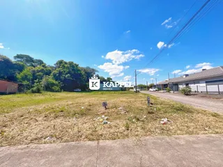 Vista externa de um terreno aberto com vegetação seca sob um céu azul.