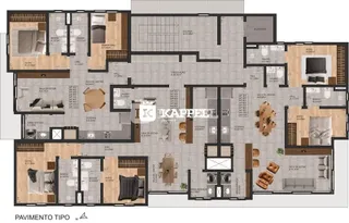Planta baixa que detalha a distribuição dos cômodos de um apartamento.