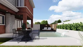 Vista externa de uma casa com piscina e jardim em Lajeado.