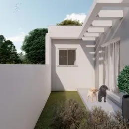 Fachada externa de uma casa moderna em Lajeado, Brasil.