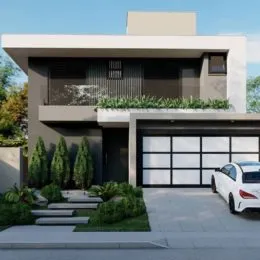 Fachada moderna de uma residência com garagem em Lajeado, Brasil.