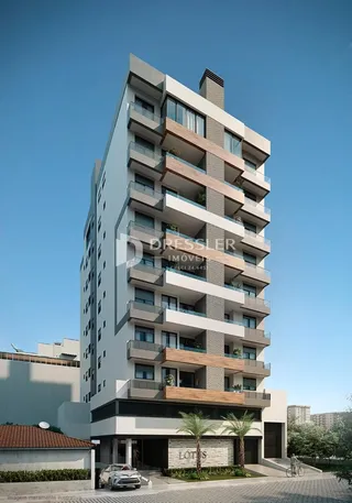 Fachada moderna de um prédio residencial em Lajeado, Brasil.