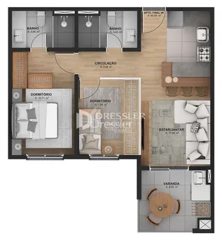 Planta baixa de um apartamento em Lajeado, Brasil.