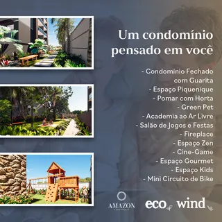 Foto de um condomínio mostrando áreas externas e lazer com jardim e playground.