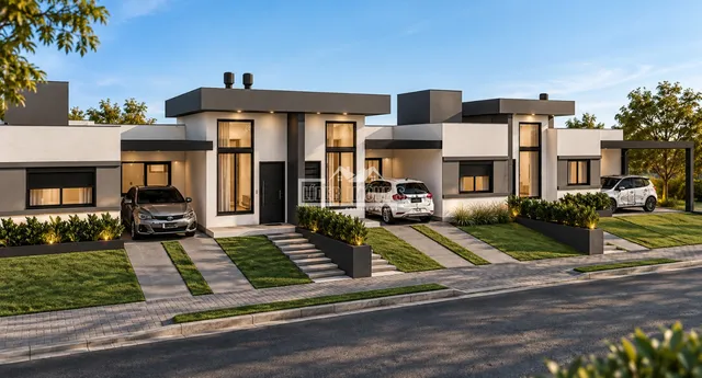 Fachada moderna de uma residência em Lajeado, Brasil.