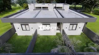 Vista aérea da fachada de uma casa com telhado plano em Lajeado, Brasil.