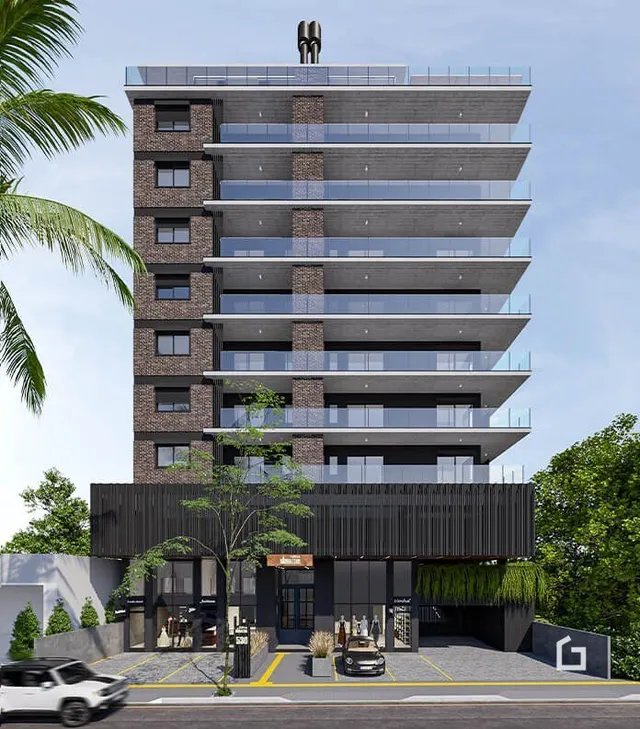Fachada de um prédio residencial moderno em Lajeado, Brasil.
