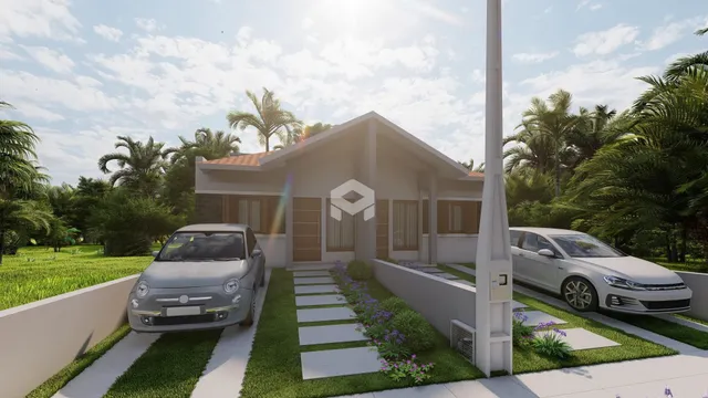 A fachada de uma casa moderna em Lajeado, Brasil.