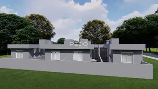 Vista da fachada de uma casa em Lajeado, Brasil, apresentada em renderização tridimensional.