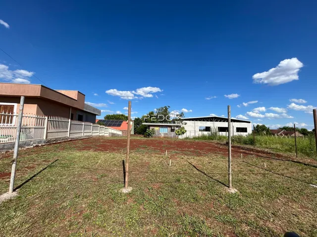 Área externa de um terreno com estruturas residenciais ao fundo.
