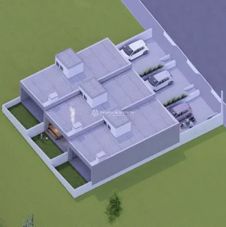 Fachada externa de uma residência em Lajeado, Brasil, apresentada em renderização 3D.