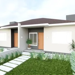 Foto da fachada de uma residência em Lajeado, Brasil, mostrando a entrada e o jardim.