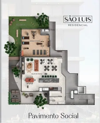 Planta baixa do projeto de uma residência no Pavimento Social.