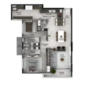 Apartamento com 2 dormitórios