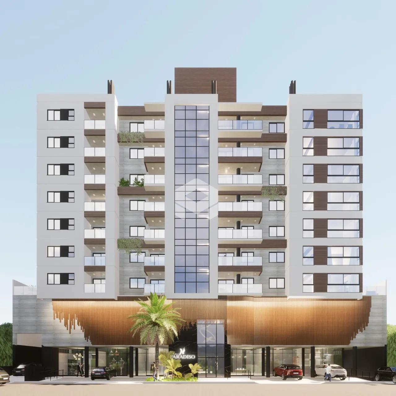 Fachada moderna de um prédio residencial em Lajeado, Brasil.