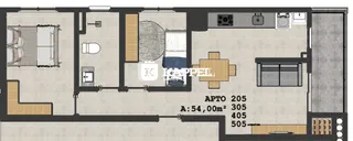 Planta baixa mostrando a distribuição dos cômodos de um apartamento.