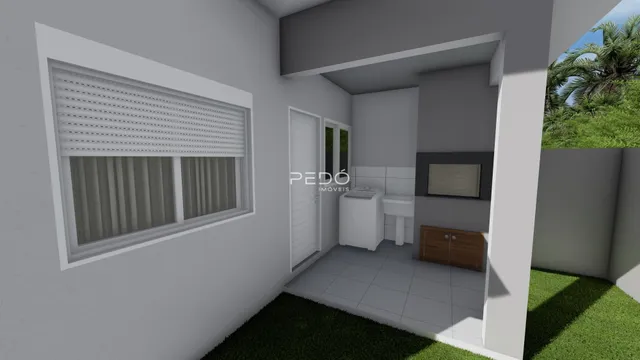 Vista interna de um cômodo com janela e porta de entrada em uma residência.