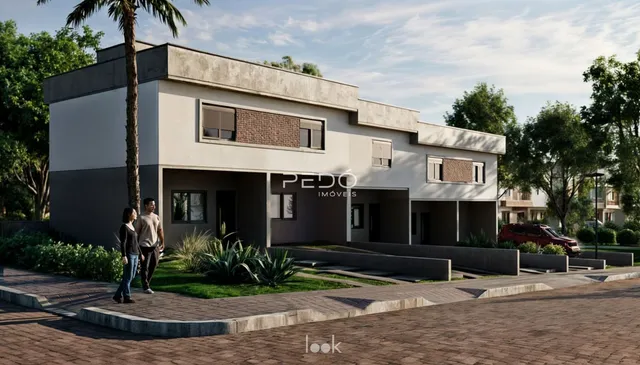 A fachada de uma casa moderna em Lajeado, Brasil.