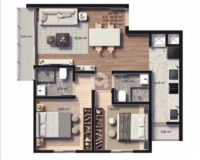 Apartamento com 2 dormitórios, foto 2