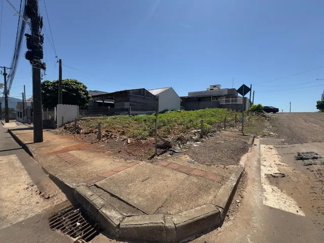 Vista externa de uma propriedade com vegetação rasteira ao lado de uma estrada de terra.