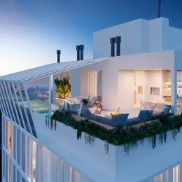 Fachada moderna de um edifício residencial com área externa no topo em Lajeado.