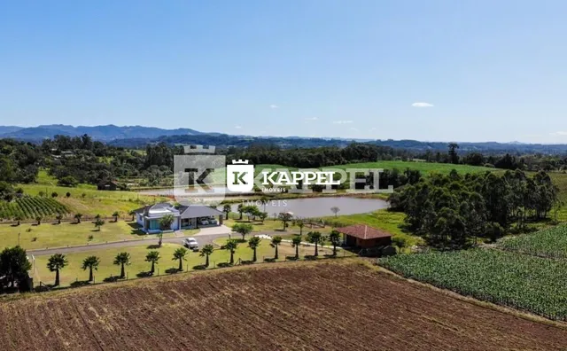Vista panorâmica de campos agrícolas e vegetação ao fundo.