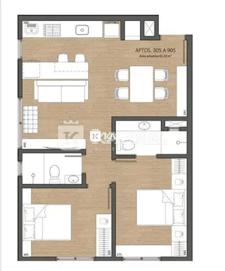 Planta baixa mostrando a distribuição dos cômodos de um apartamento.