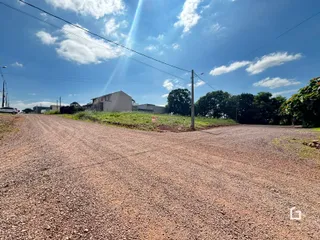 Vista da propriedade com estrada de terra no primeiro plano.