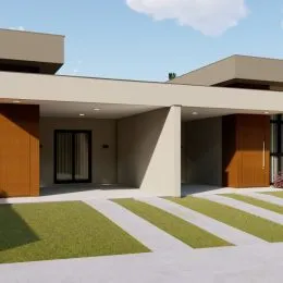 Fachada moderna de uma residência com revestimento claro em Lajeado.