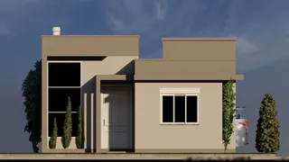 Fachada de uma residência moderna com revestimento bege em Lajeado, Brasil.