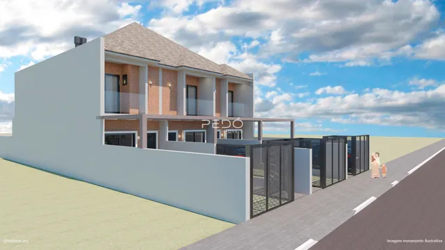 Fachada de uma residência em Lajeado, Brasil, com área de lazer e cerca.