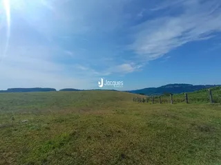 Paisagem de campo verde com colinas ao fundo.