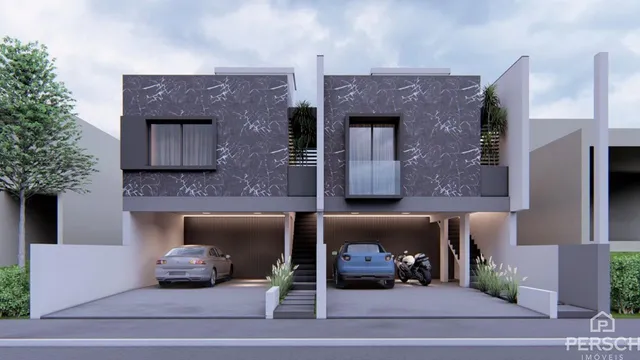 Fachada moderna de uma residência com garagem em Lajeado, Brasil.