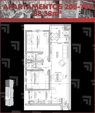 Planta baixa de um apartamento mostrando a disposição dos cômodos.