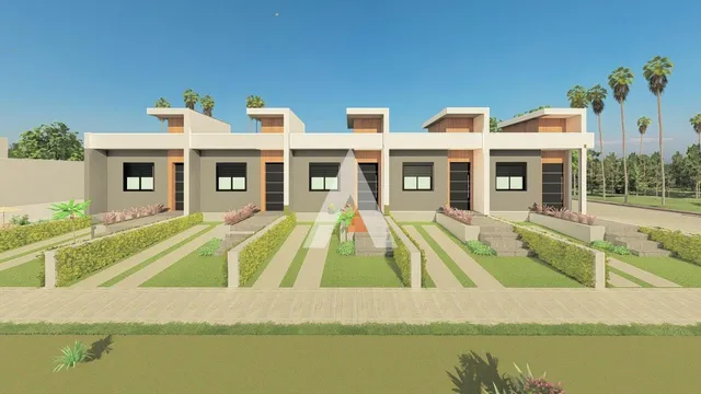 Fachada de uma casa moderna em Lajeado, Brasil, com jardim frontal.