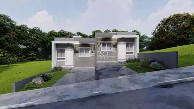 Fachada moderna de uma residência em Lajeado, Brasil, com jardim e paisagismo.