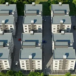 Vista aérea da fachada de um edifício residencial em Lajeado, Brasil.