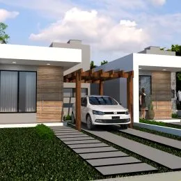 Foto da fachada moderna de uma residência em Lajeado, Brasil.