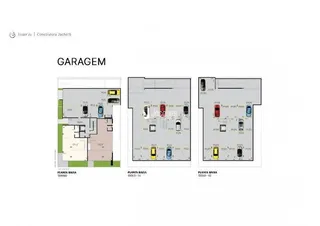 Planta baixa do imóvel mostrando o layout da garagem e plantas baixas.