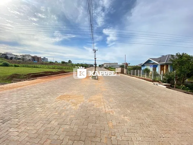 Vista de uma estrada pavimentada em uma área residencial.