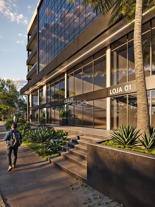 Fachada moderna de um prédio comercial em Lajeado, Brasil.