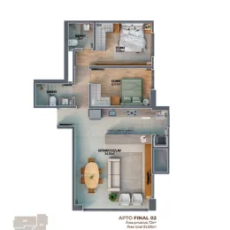 Planta baixa de um apartamento mostrando a disposição dos cômodos.