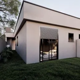 Fachada externa de uma residência moderna em Lajeado, Brasil.