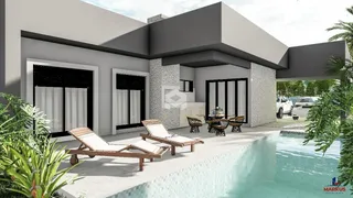 Renderização externa de uma casa com piscina e área de lazer em Lajeado.