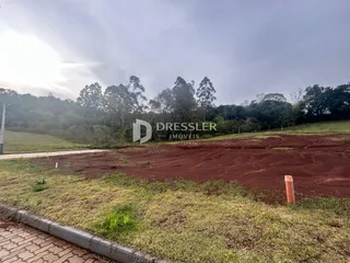 Vista externa de um terreno com vegetação e solo avermelhado.