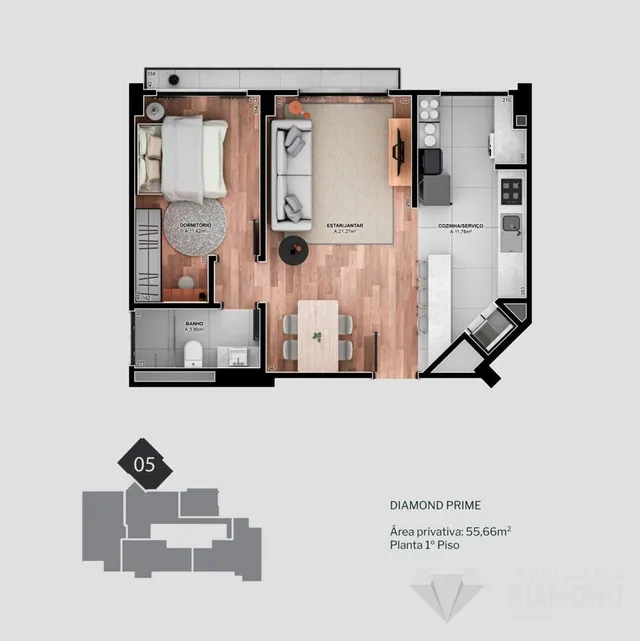 Apartamento com 1 dormitório, foto 2