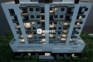 Fachada de um prédio residencial moderno em Lajeado, Brasil, com vários terraços e varandas.