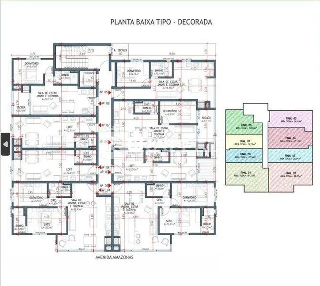 Planta baixa decorada de um imóvel.