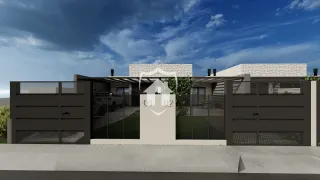 Fachada de uma residência moderna em Lajeado, Brasil, com muro e portão.